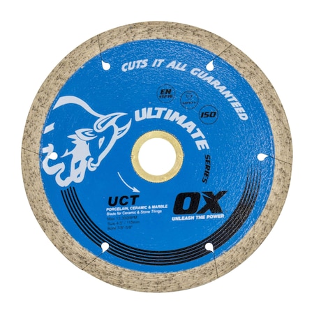 Ox Tools Ultimate Continuous Rim Diamond Blade-Ceramics, Diameter: 4.5" / 114mm, Bore: 7/8"-5/8" / 22mm-15mm OX-UCT-4.5
